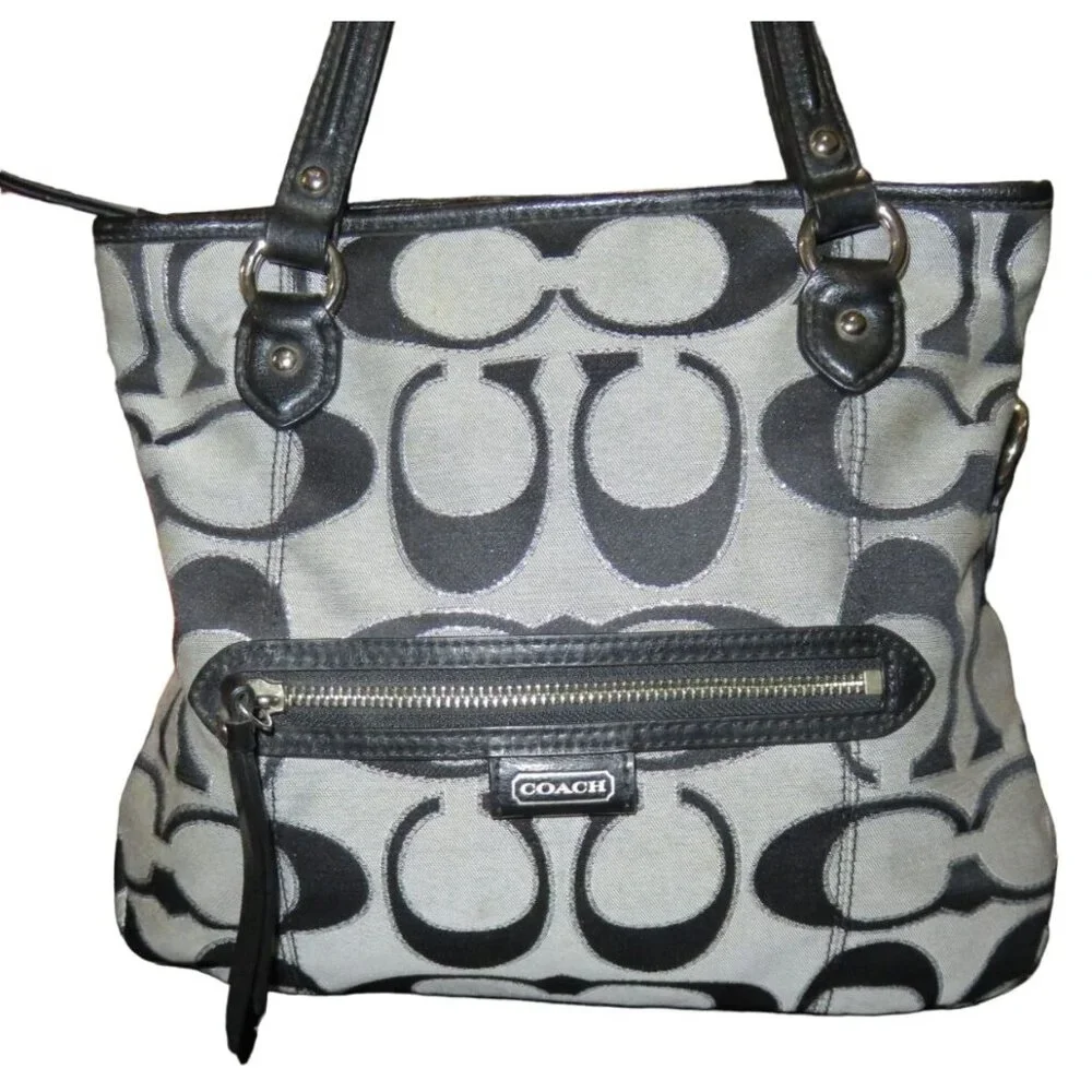 COACH 2013 Daisy Mia Signature C canvas & leather Black & Gray Metallic Satchel
